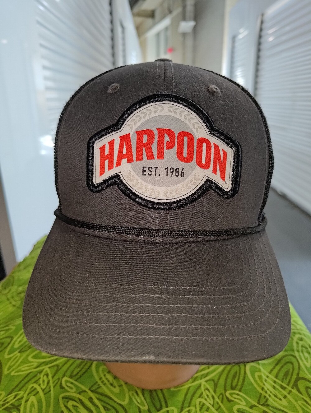 Harpoon Stitched Logo Patch Trucker Mesh Snapback Hat Cap